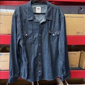 Levi's Dark Blue Denim Shirt women’s xxxl 100% cotton pearl snap buttons